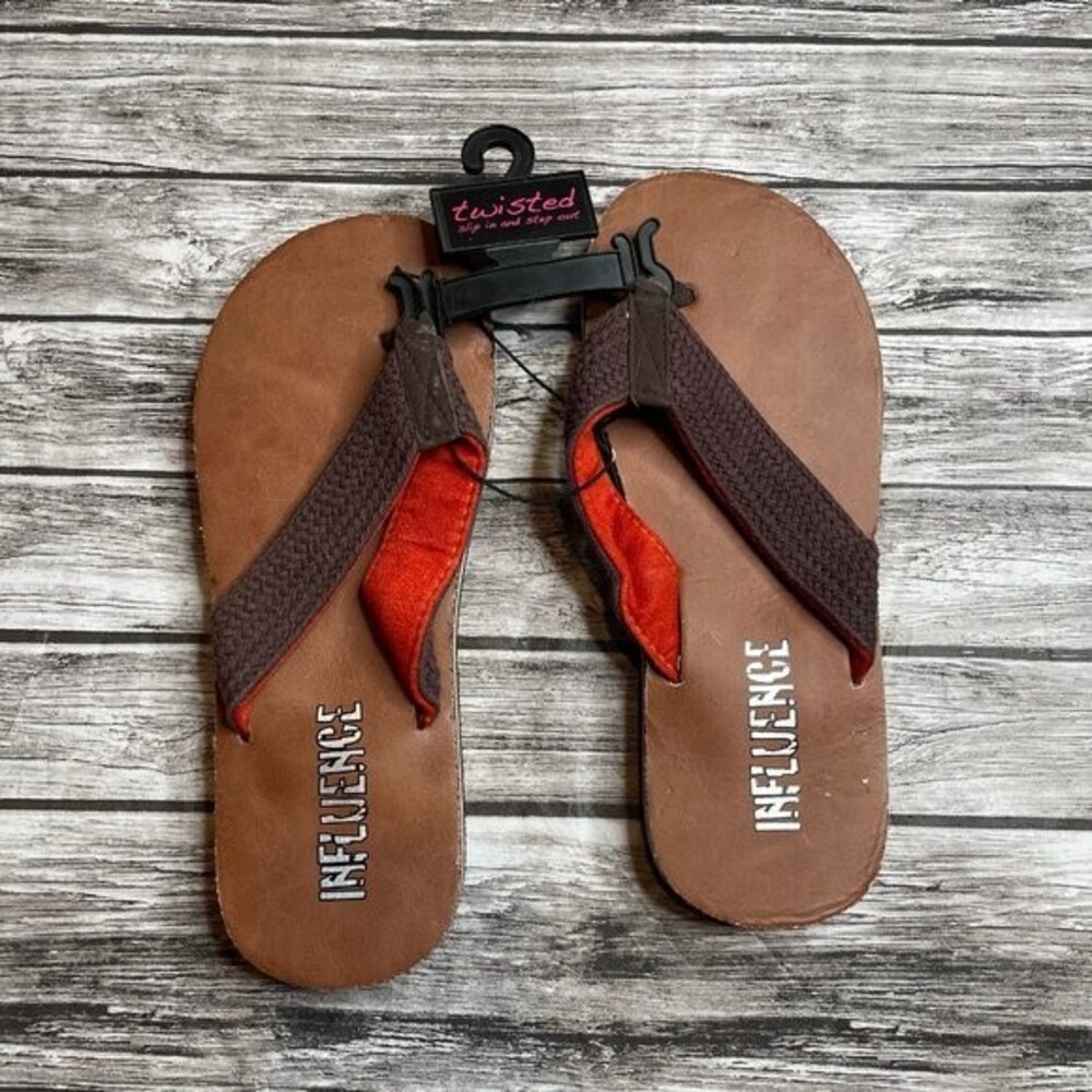 Men’s Influence Braided Strap Flip Flop Sandals Size 9 Brown Orange